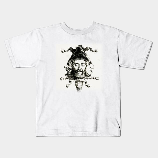 drawing of mystical figure with vintage medieval clown Kids T-Shirt by Marccelus